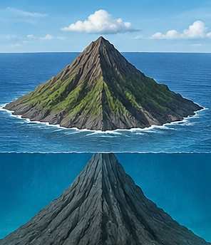 Stufe 1 der Atoll-Entstehung: Vulkaninsel