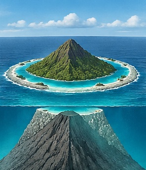 Stufe 3 der Atoll-Entstehung: Barrierenriff